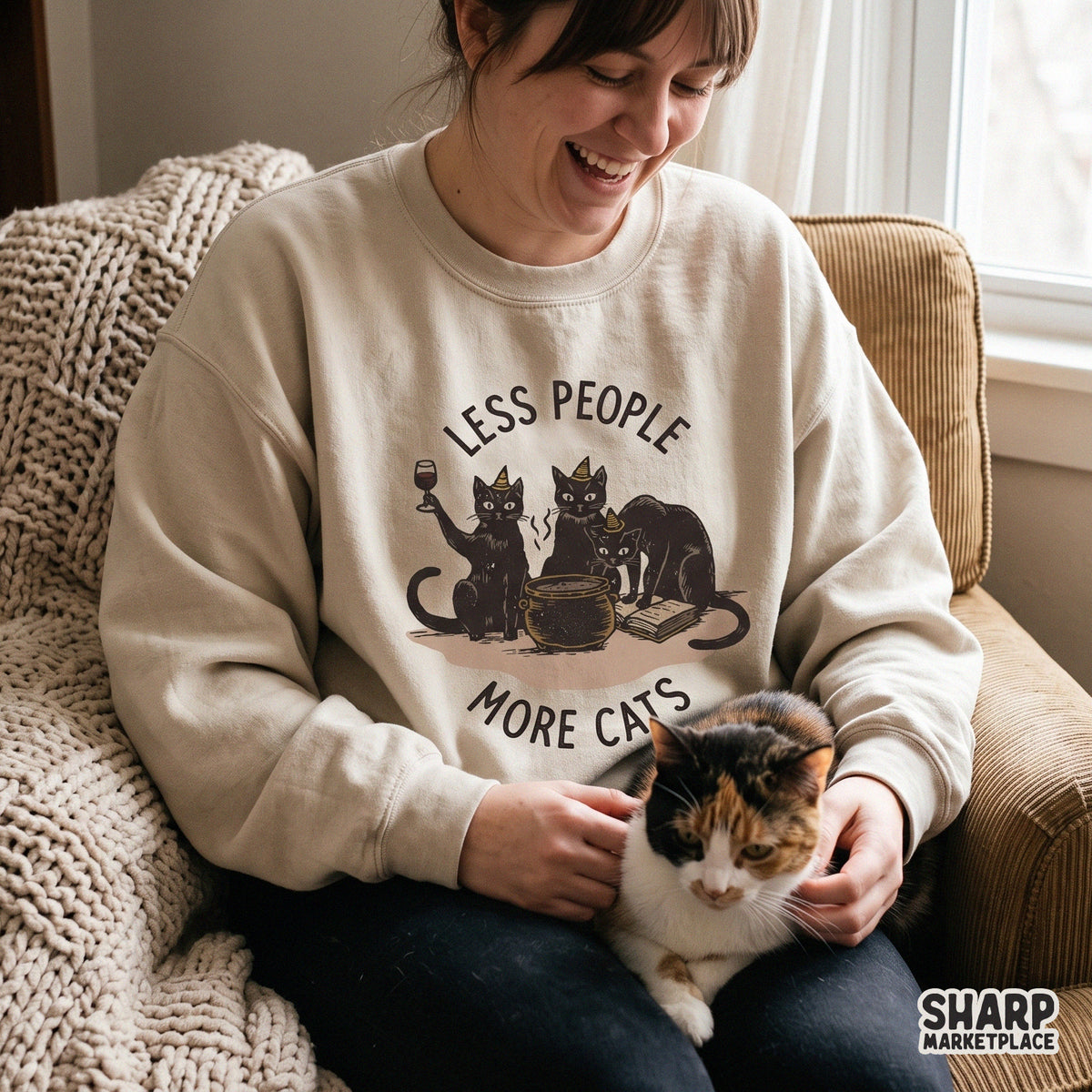 Funny witch cats brewing potion Halloween PNG graphic for retro spooky season shirts and cat mom gifts