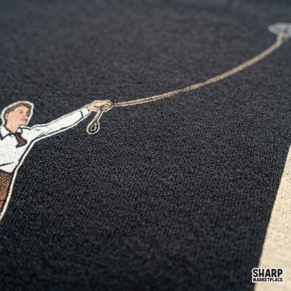 Retro funny vintage cowboy catching a spaceship with a lasso PNG graphic for western shirts and sci-fi alien t-shirts