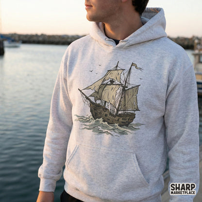 Vintage Sailing Ship PNG, Nautical Pirate Boat - 300 DPI Design for T-Shirt