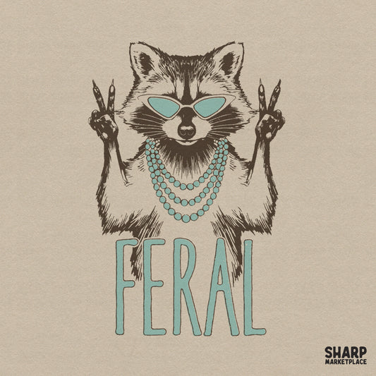 Funny feral raccoon with pearls and sunglasses throwing peace signs for retro animal meme sublimation designs