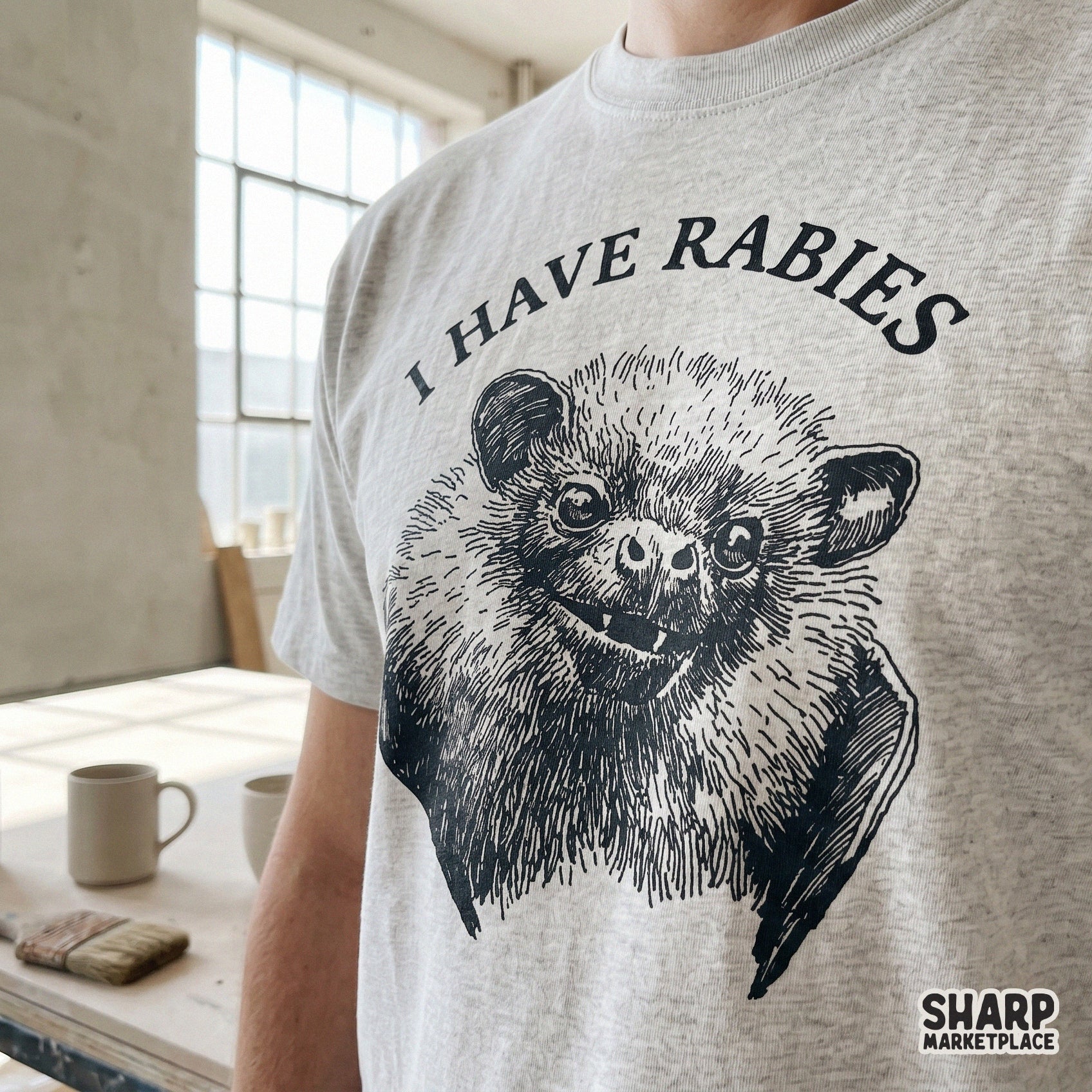 I Have Rabies funny bat face PNG for sarcastic Halloween spooky season meme shirts and weirdcore digital apparel design
