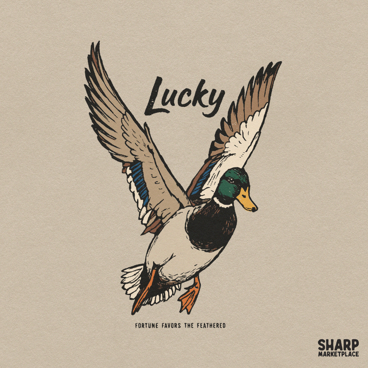 Retro western mallard duck hunting graphic for lucky fortune favors the feathered sublimation t-shirt design PNG