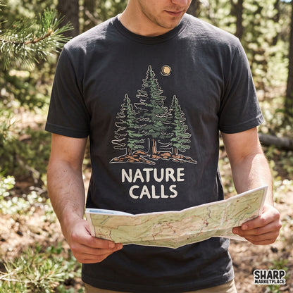 Retro pine trees and moon graphic digital PNG for nature lovers, camping shirts, and outdoor fall decor