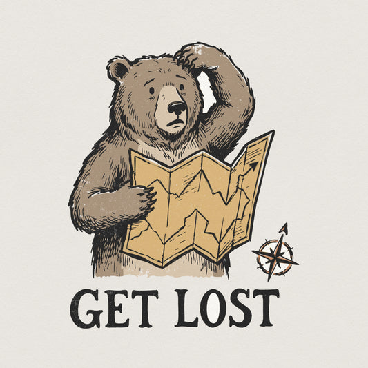 Get Lost PNG, Funny Bear With Map Adventure Shirt - 300 DPI Design for