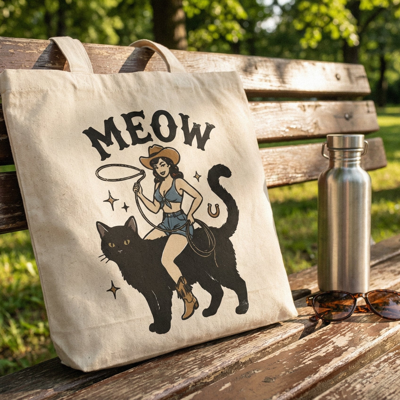 Meow PNG, Retro Cowgirl Cat Art Printable - 300 DPI Design for T-Shirt