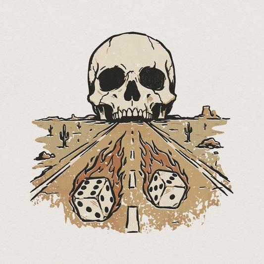 Desert Highway Skull PNG, Dice Flames Art - 300 DPI Design for T-Shirt