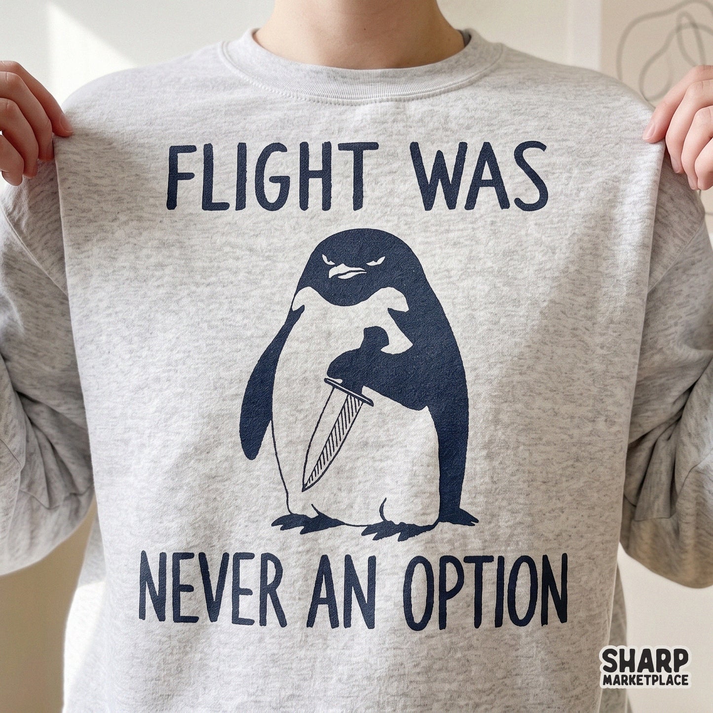 Funny sarcastic hostile penguin holding a knife meme for trendy sublimation tumbler designs and sassy apparel prints