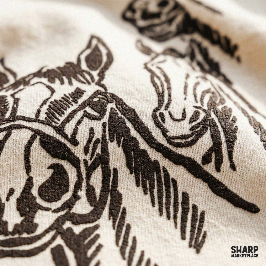 Three wild horses woodcut sketch art PNG design for western apparel and cowboy shirt sublimation