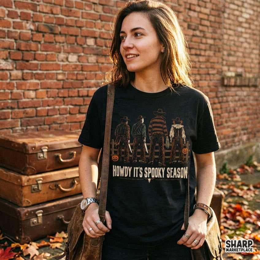 Western horror movie killers with fall pumpkins halloween png graphic for spooky season cowboy shirts