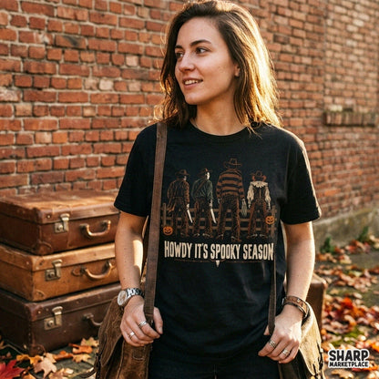 Western horror movie killers with fall pumpkins halloween png graphic for spooky season cowboy shirts