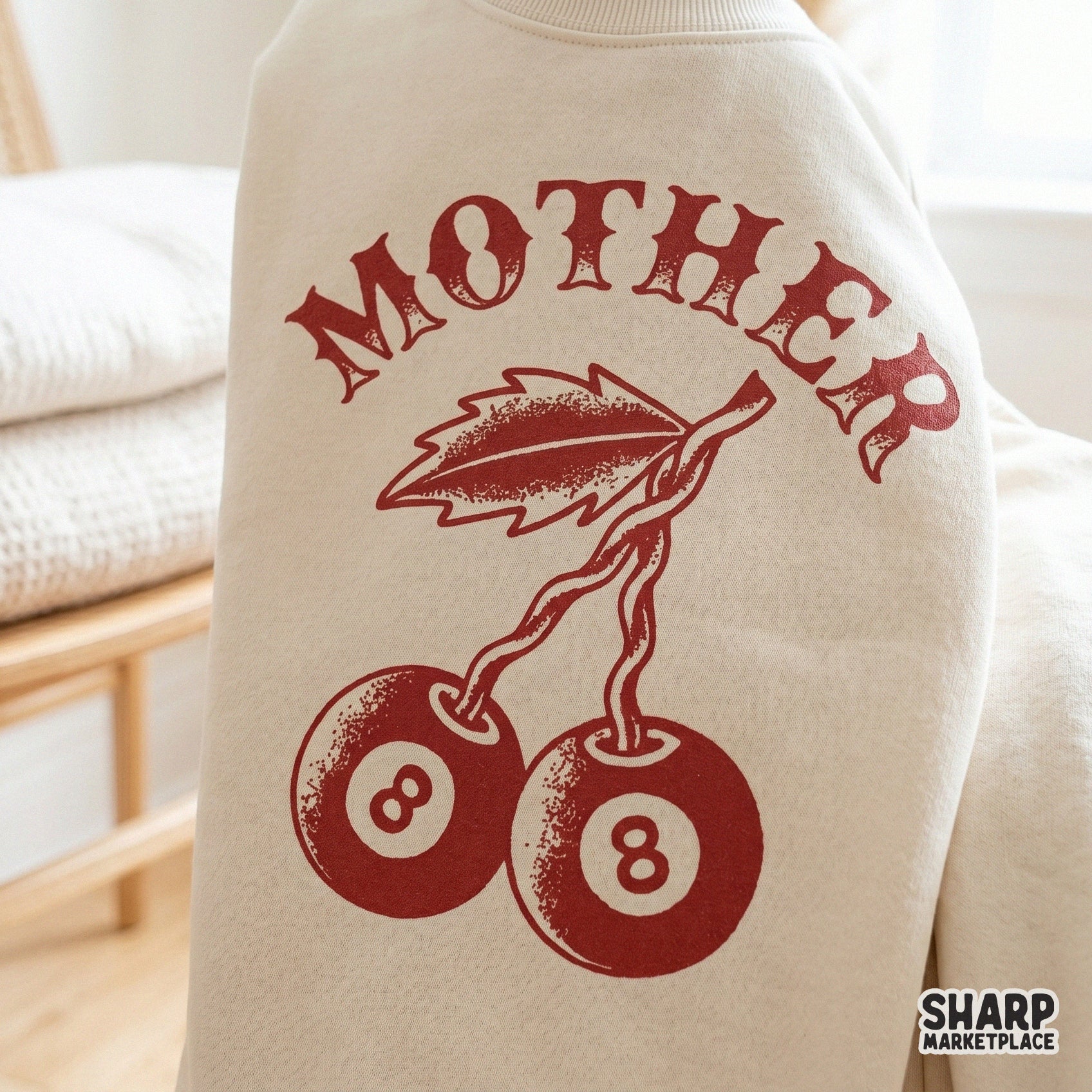 Retro 8 ball cherry sublimation design for trendy Mother's Day shirts and vintage biker mom apparel