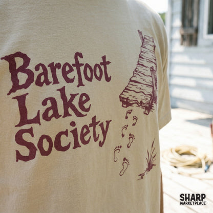 Vintage Barefoot Lake Society retro camping design for summer beach dock apparel and sublimation prints