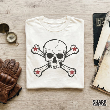 Vintage skull and crossbones with red star bones punk rock art sublimation design for Halloween shirts