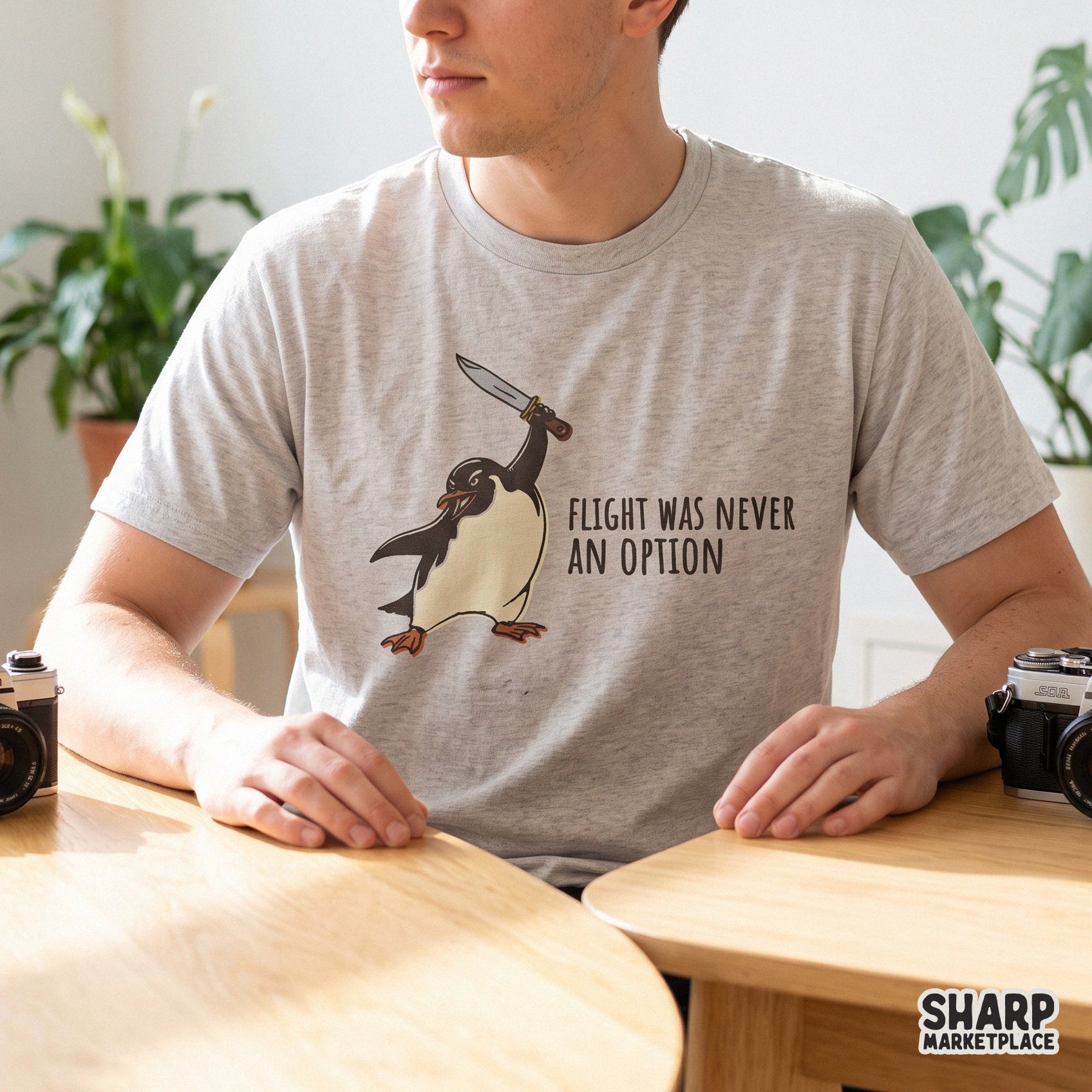 Angry stabbing penguin with a knife retro animal meme PNG for sarcastic sublimation shirts and funny stickers