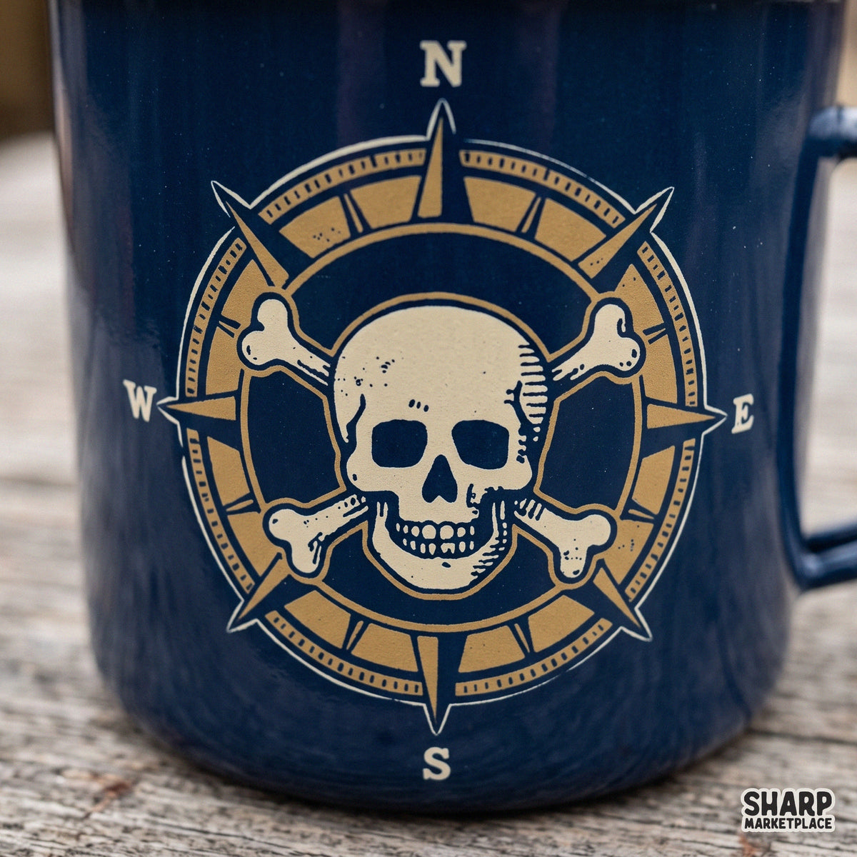 Retro pirate compass rose with skull and crossbones graphic for nautical summer t-shirts and sublimation printing