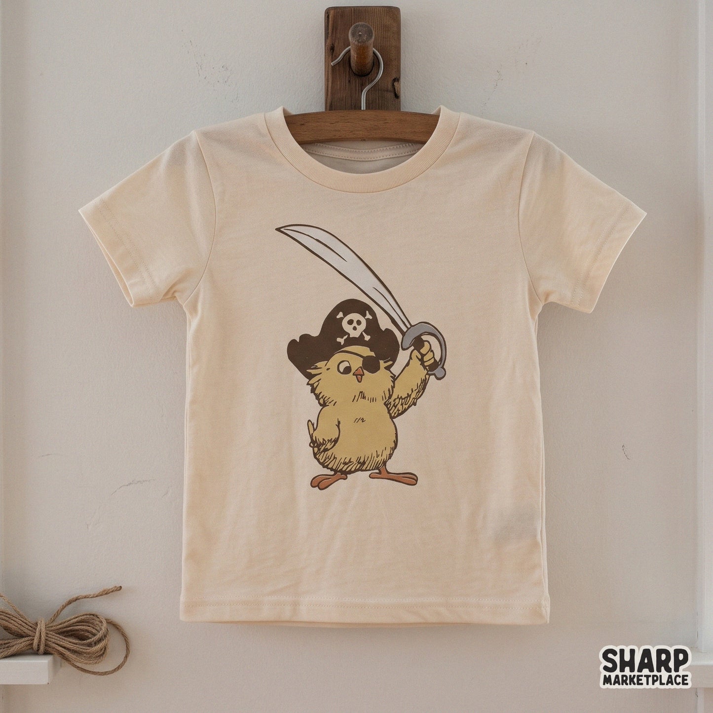 Retro pirate baby chick with sword and eye patch illustration for animal lovers, great pirates png for kids shirt designs