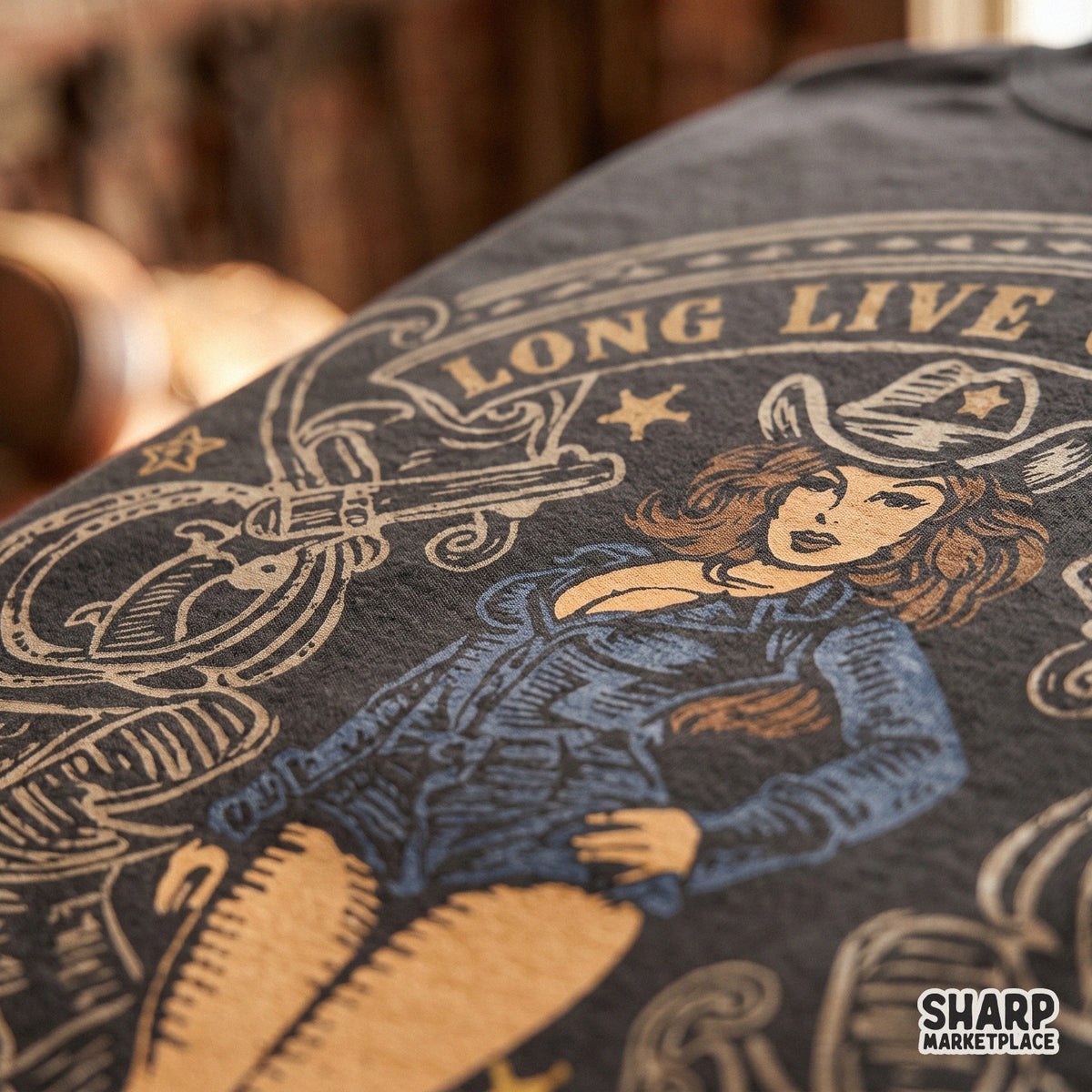 Vintage western cowgirl with revolvers graphic design for country rodeo t-shirts, digital PNG download