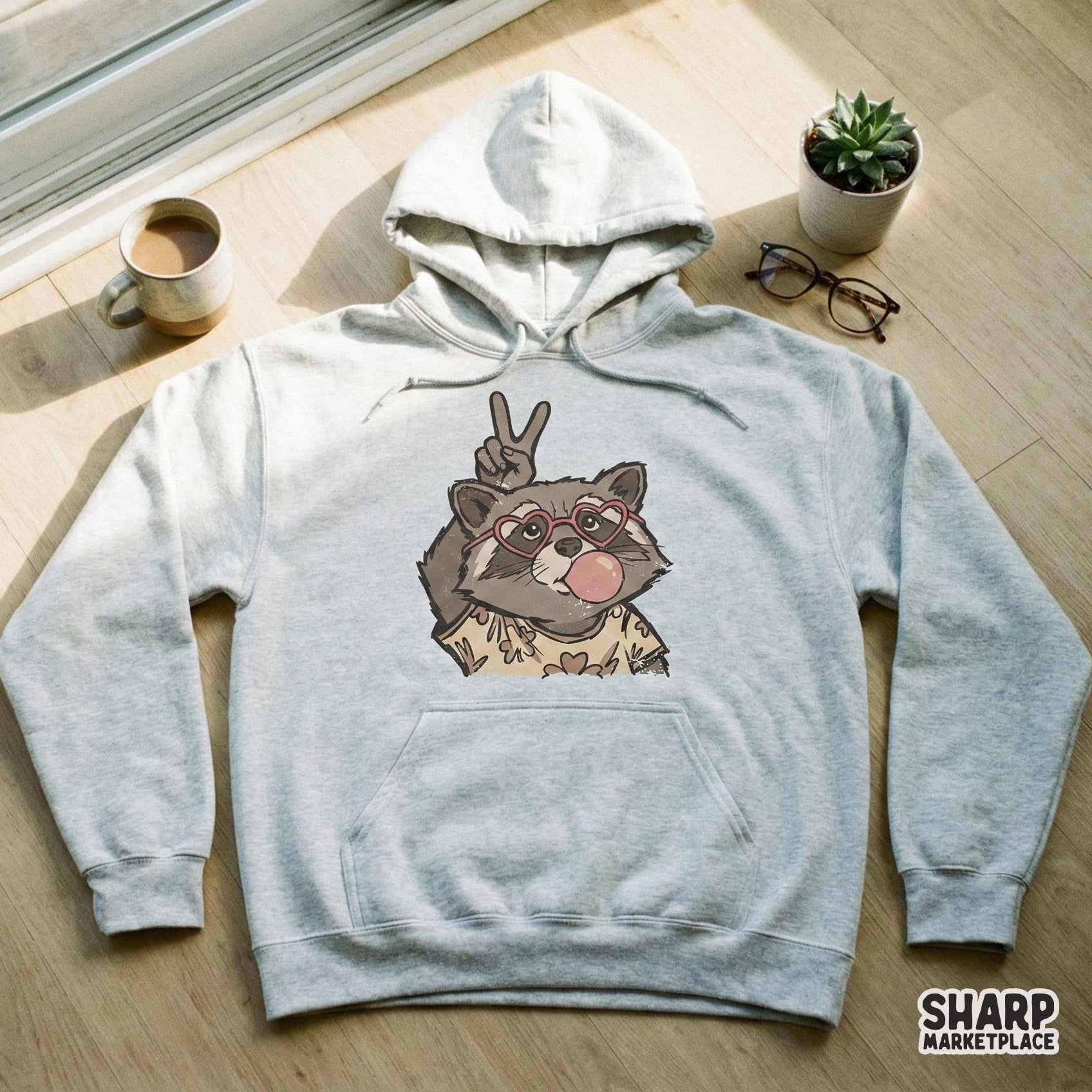 Funny Raccoon PNG Design, Peace Sign Animal Graphic - 300 DPI Design for