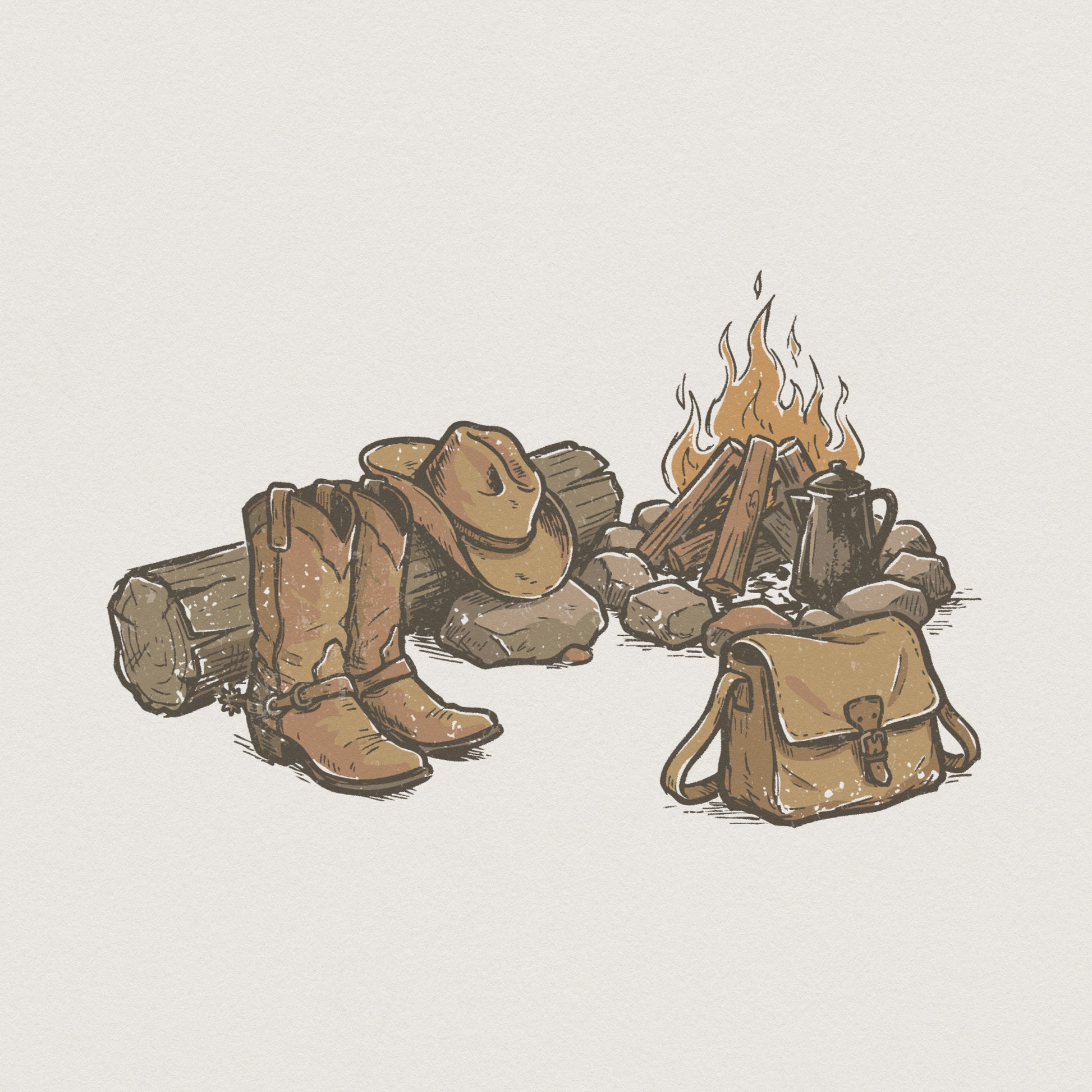 Cowboy Boots and Hat PNG, Campfire Western Art - 300 DPI Design for T-Shirt