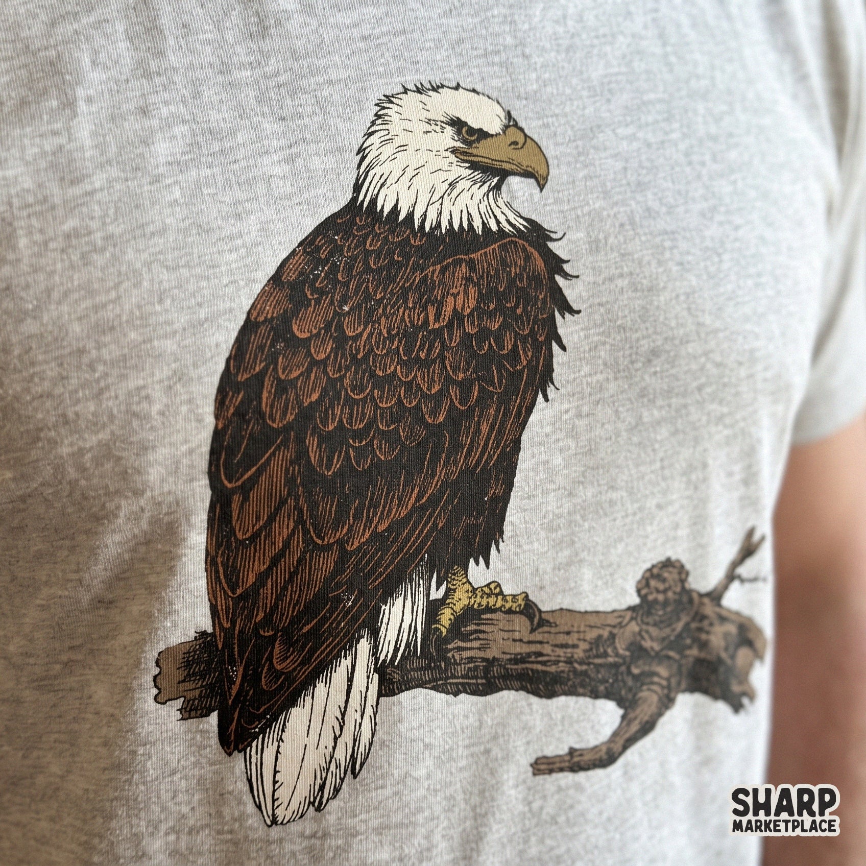 Majestic bald eagle perched on a branch retro patriotic png sublimation design for shirts and animal lovers shirt craft prints