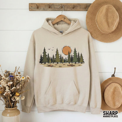 Pine Forest PNG Sunset, Outdoor Nature Clipart - 300 DPI Design for T-Shirt