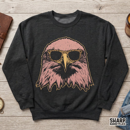 Cool eagle illustration wearing leopard sunglasses for retro patriotic png shirt designs