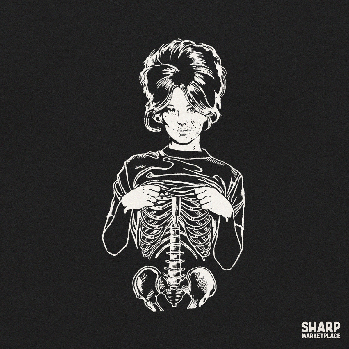 Gothic skeleton girl ripping shirt open showing ribcage anatomy png design for spooky halloween t-shirts