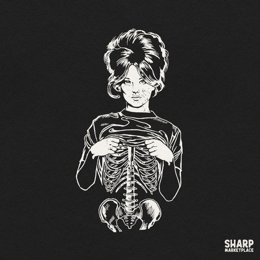 Gothic skeleton girl ripping shirt open showing ribcage anatomy png design for spooky halloween t-shirts