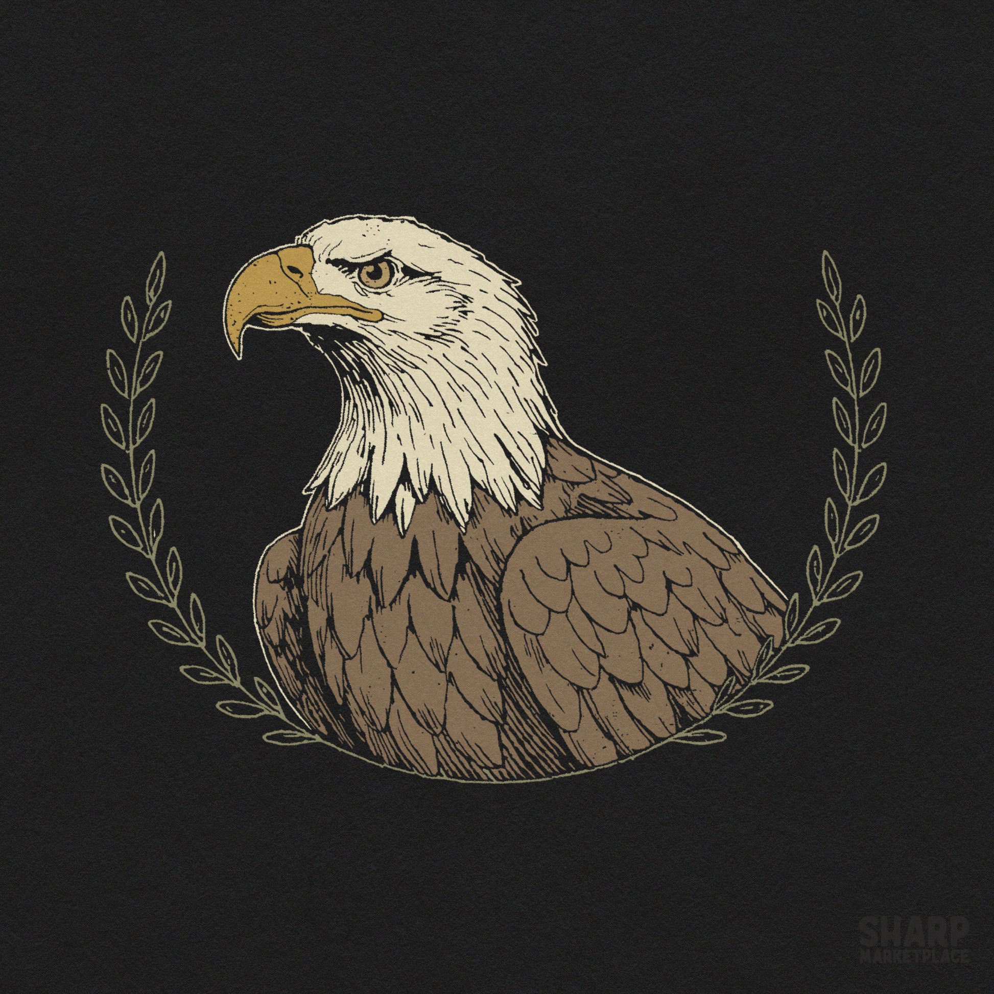 Vintage retro majestic bald eagle head with laurel wreath digital sublimation png for patriotic shirts