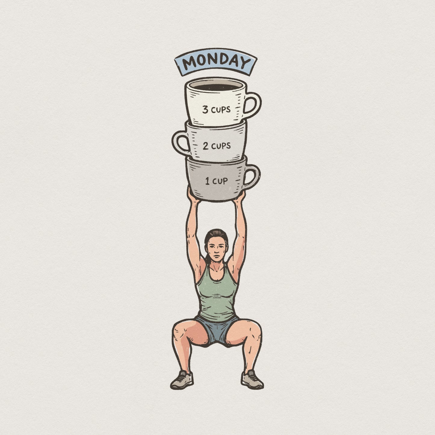 Monday 3 Cups 2 Cups 1 Cup PNG, Coffee Gym Shirt - 300 DPI Design for