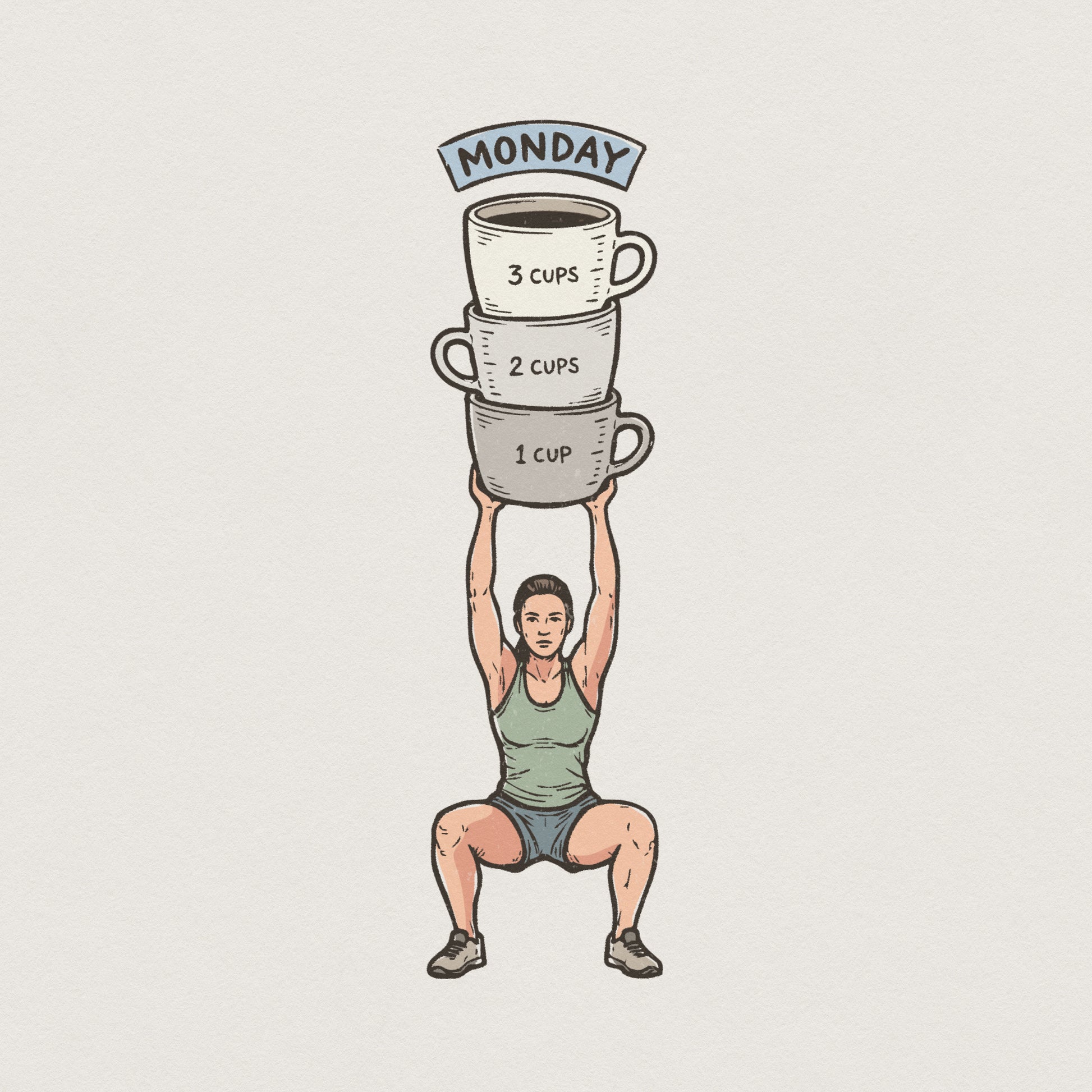 Monday 3 Cups 2 Cups 1 Cup PNG, Coffee Gym Shirt - 300 DPI Design for