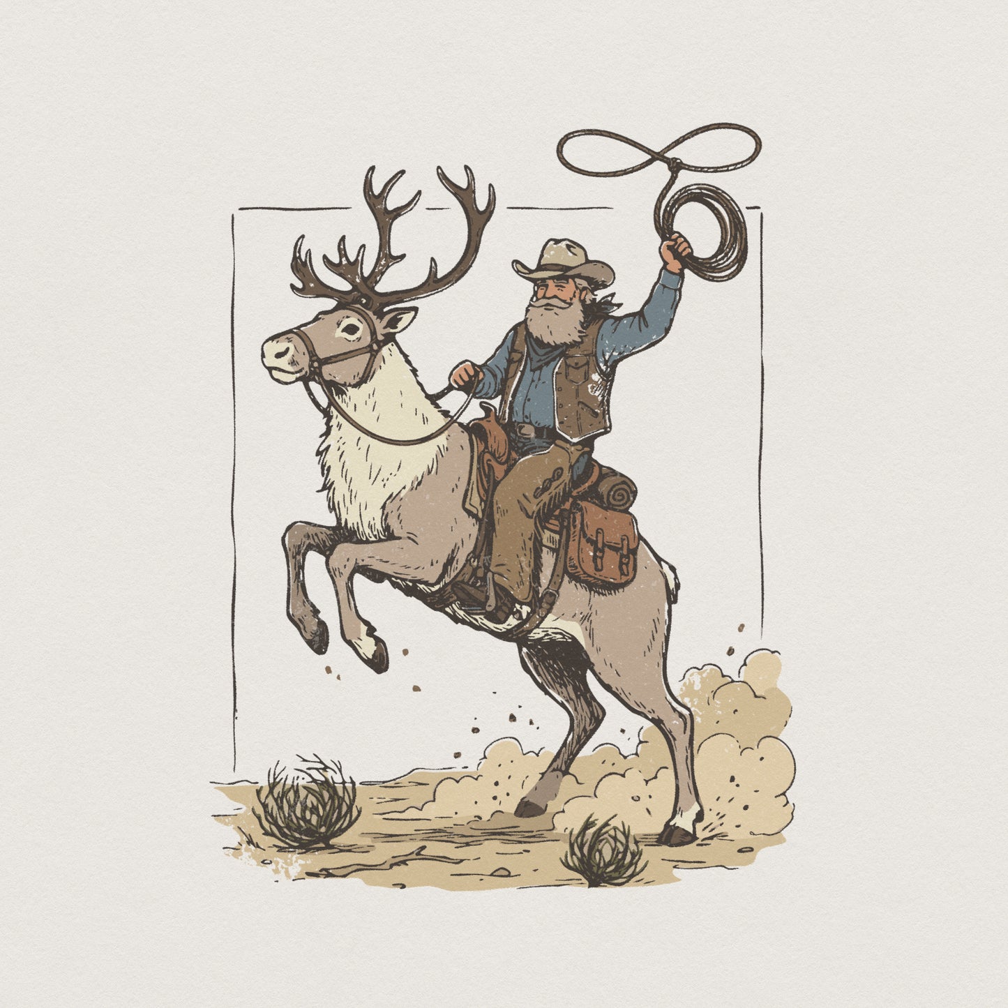 Cowboy Riding Reindeer PNG, Western Rodeo Art - 300 DPI Design for T-Shirt