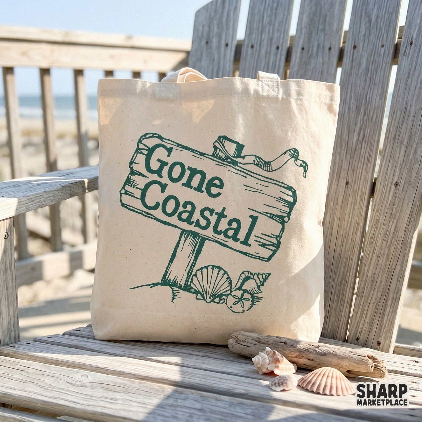 Gone Coastal retro summer PNG design featuring beach shells and lake vibes for nautical t-shirts and ocean decor prints