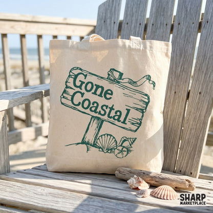 Gone Coastal retro summer PNG design featuring beach shells and lake vibes for nautical t-shirts and ocean decor prints