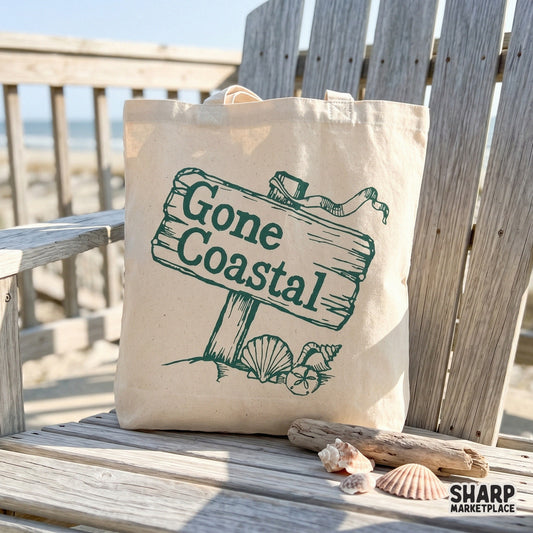 Gone Coastal retro summer PNG design featuring beach shells and lake vibes for nautical t-shirts and ocean decor prints