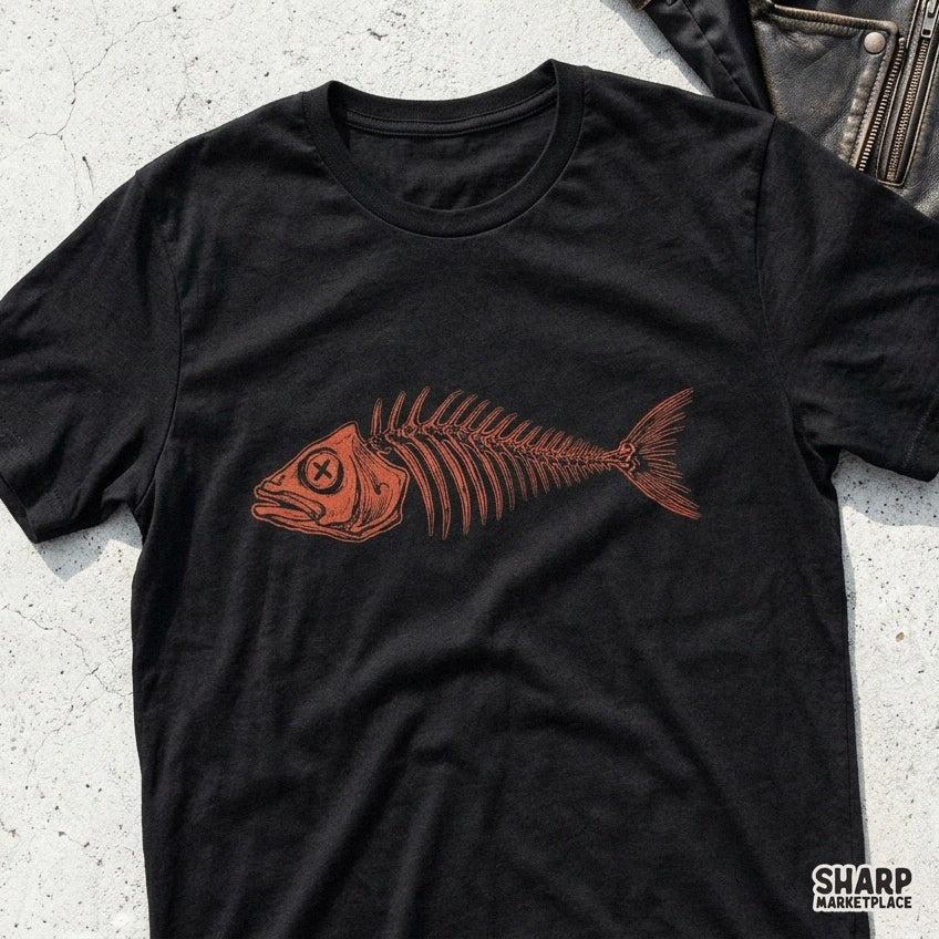 Vintage Fish Skeleton Illustration Shirt, Fishing PNG Lake