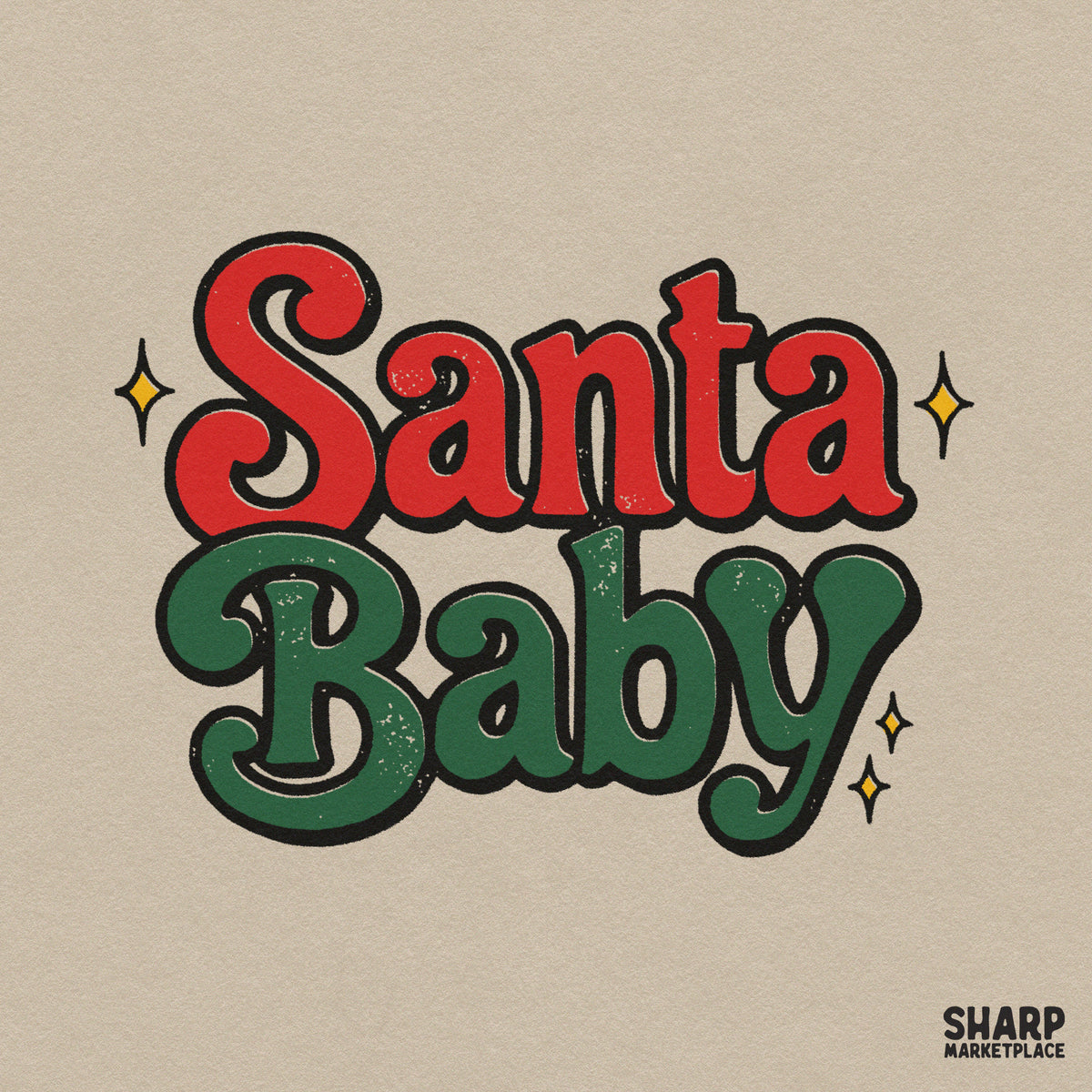 Santa Baby vintage script Christmas PNG graphic design for holiday t-shirts and retro apparel