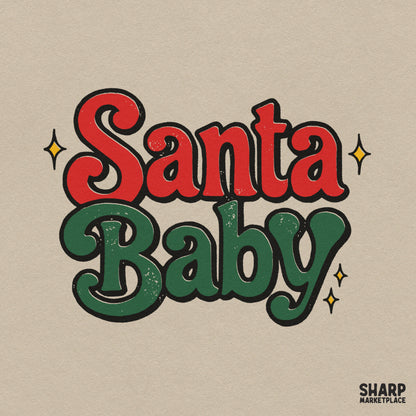 Santa Baby vintage script Christmas PNG graphic design for holiday t-shirts and retro apparel