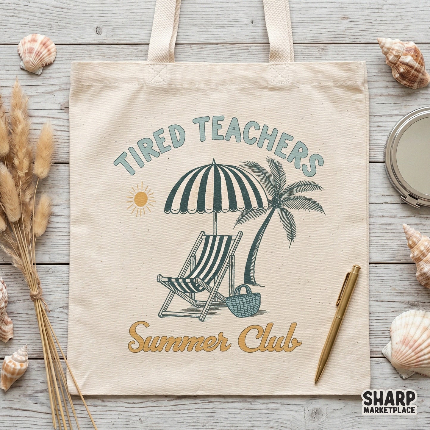 Retro tired teachers summer club design with a beach vacation theme for sublimation shirts