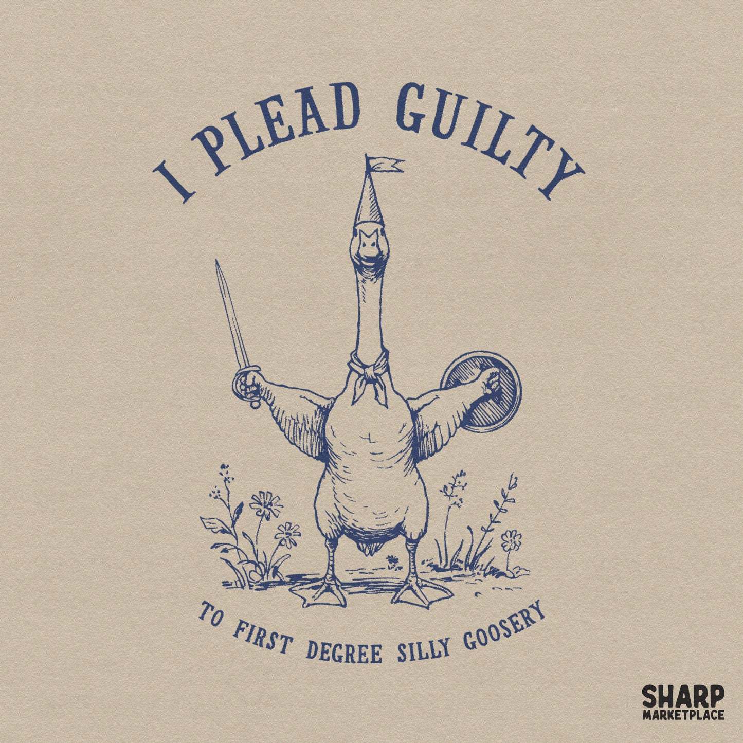 Funny silly goosery meme design featuring a goose with a sword and a party hat for sarcastic t-shirts