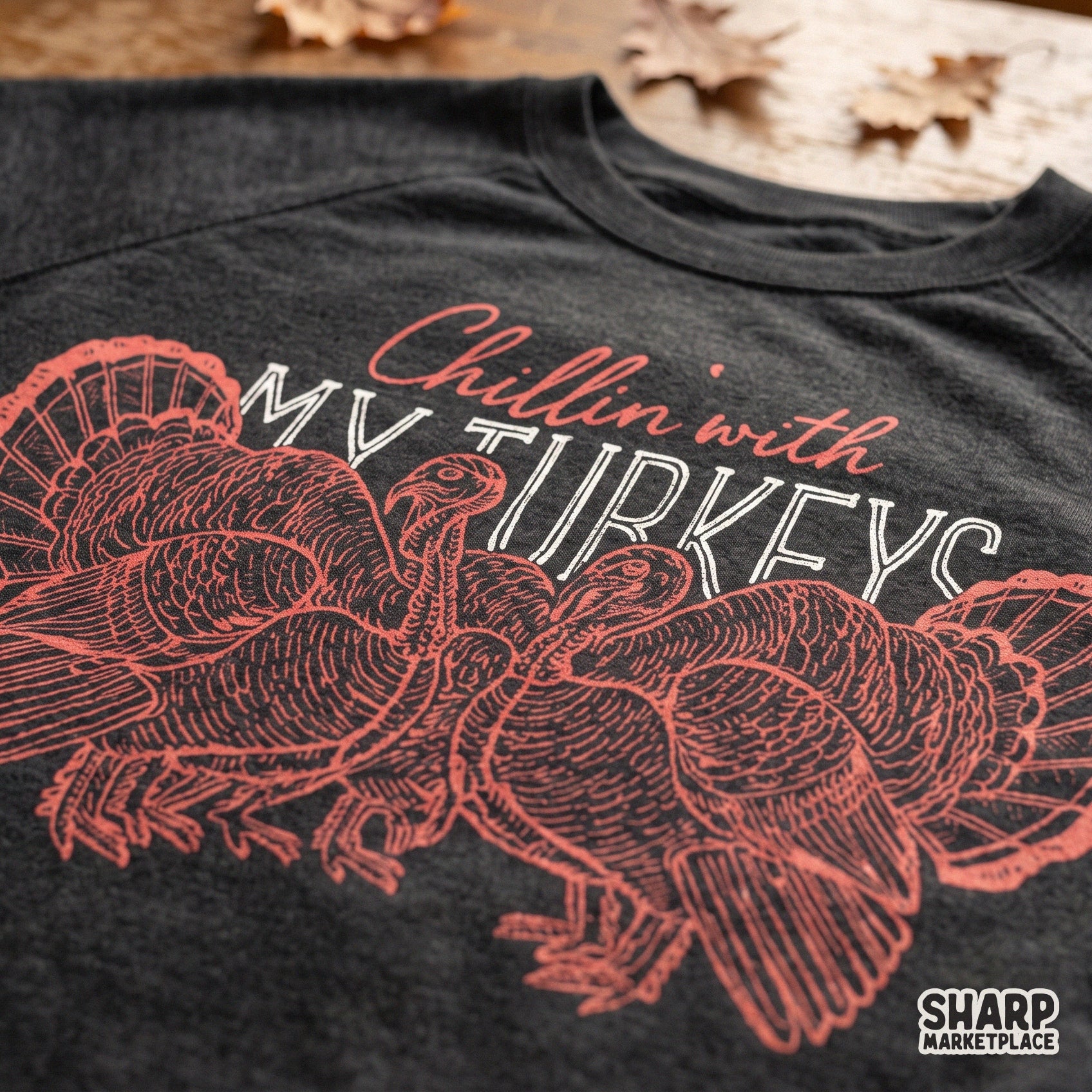 Retro Chillin' With My Turkeys PNG design for funny Thanksgiving couple shirts and fall apparel projects