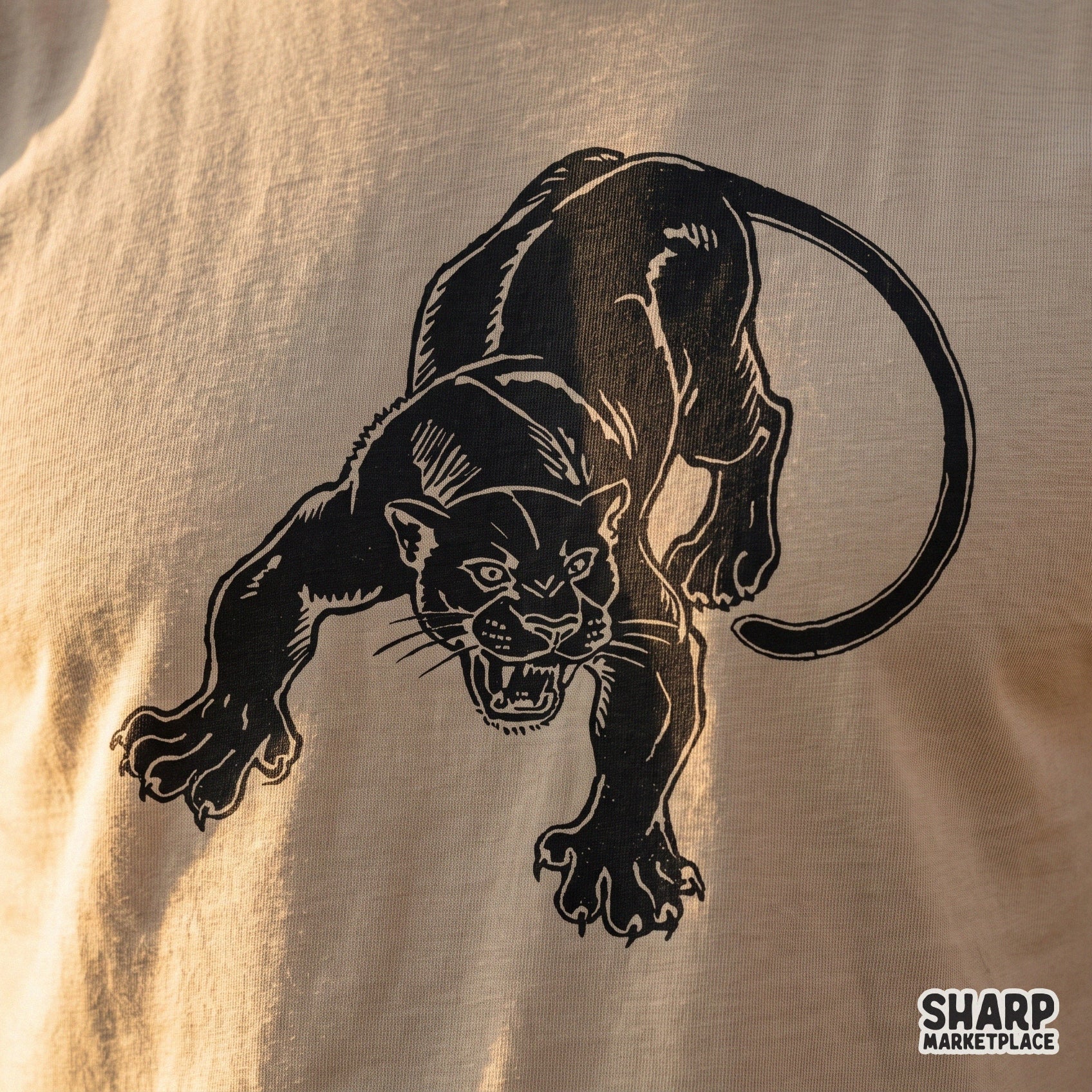 Traditional tattoo style crouching black panther png for vintage retro streetwear shirt designs