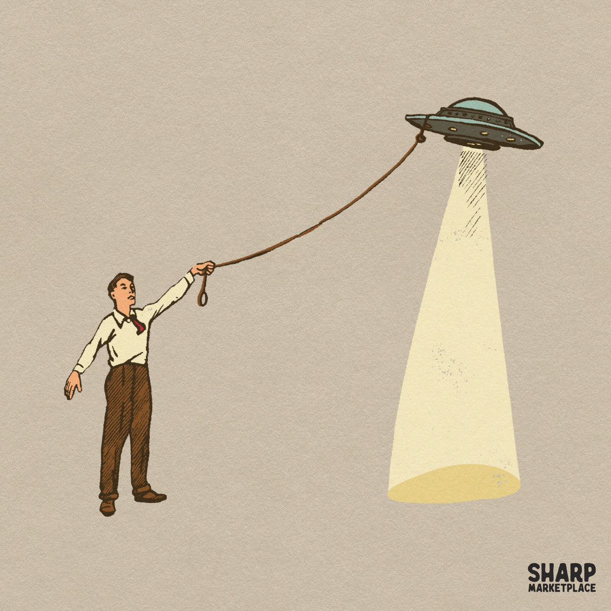 Retro funny western PNG featuring a cowboy catching a spaceship with a lasso for t-shirt graphics