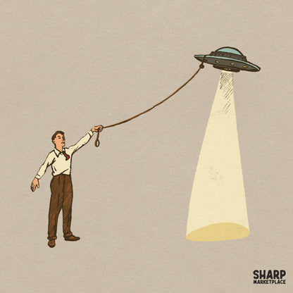 Retro funny western PNG featuring a cowboy catching a spaceship with a lasso for t-shirt graphics
