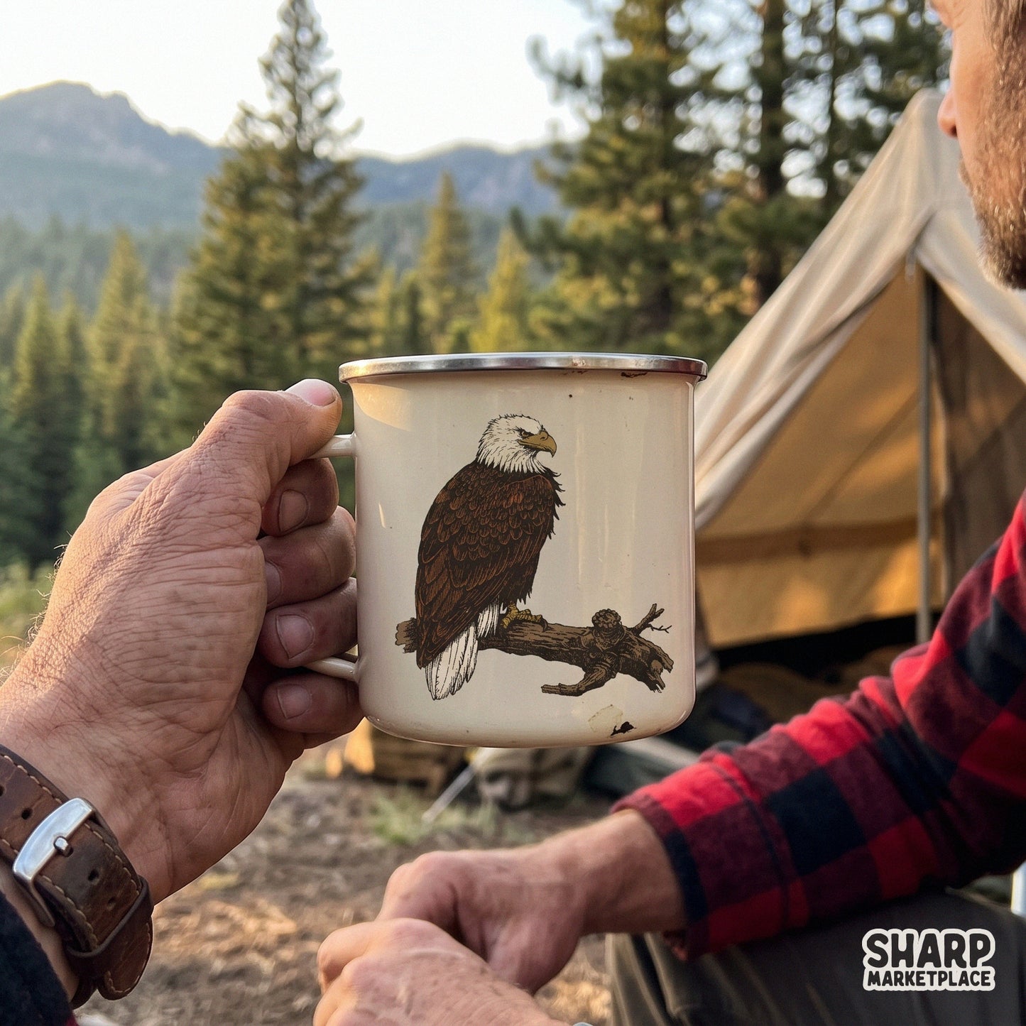 Majestic bald eagle perched on a branch retro patriotic png sublimation design for t-shirts