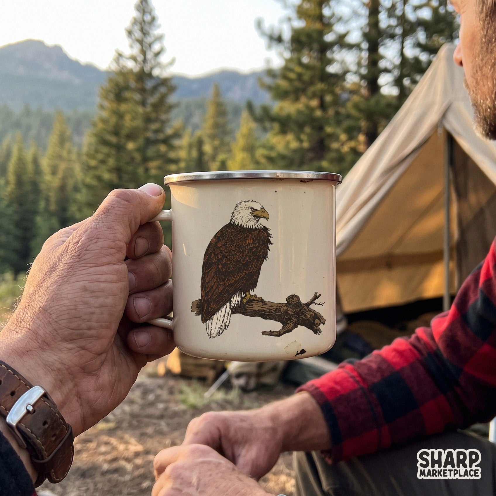 Majestic bald eagle perched on a branch retro patriotic png sublimation design for t-shirts