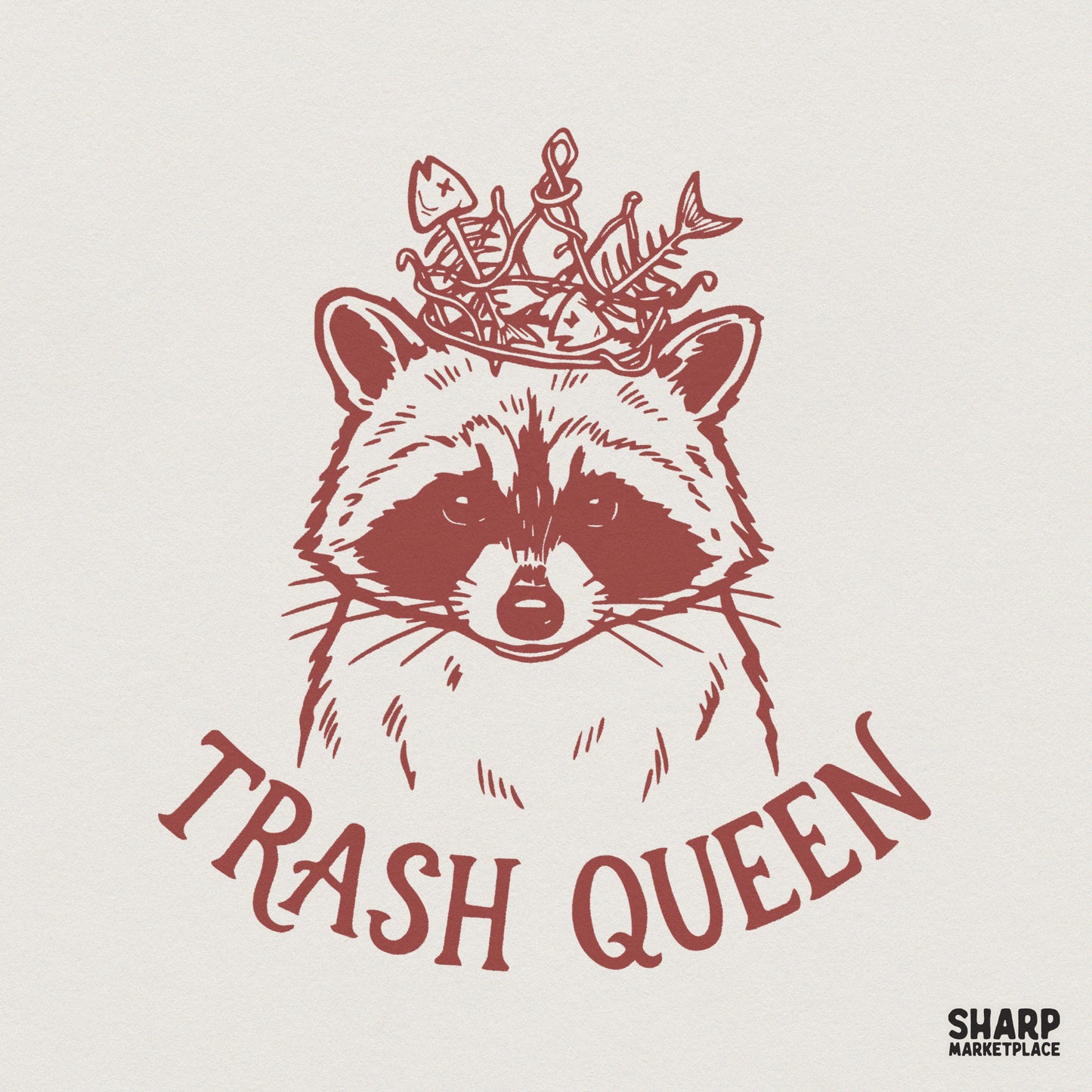 Trash Queen Raccoon PNG, Funny Animal Crown Design - 300 DPI Design for
