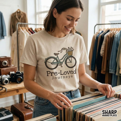 Pre-Loved Journeys PNG, Retro Bicycle T-Shirt Design - 300 DPI Design for