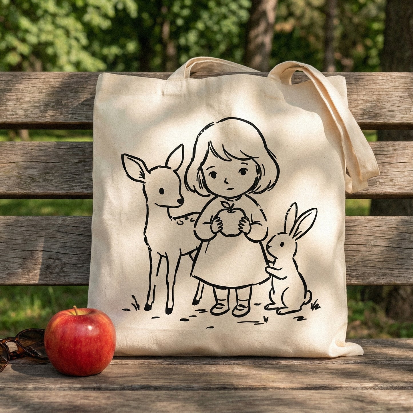 Woodland Animals PNG, Cute Girl and Deer Digital Download - 300 DPI