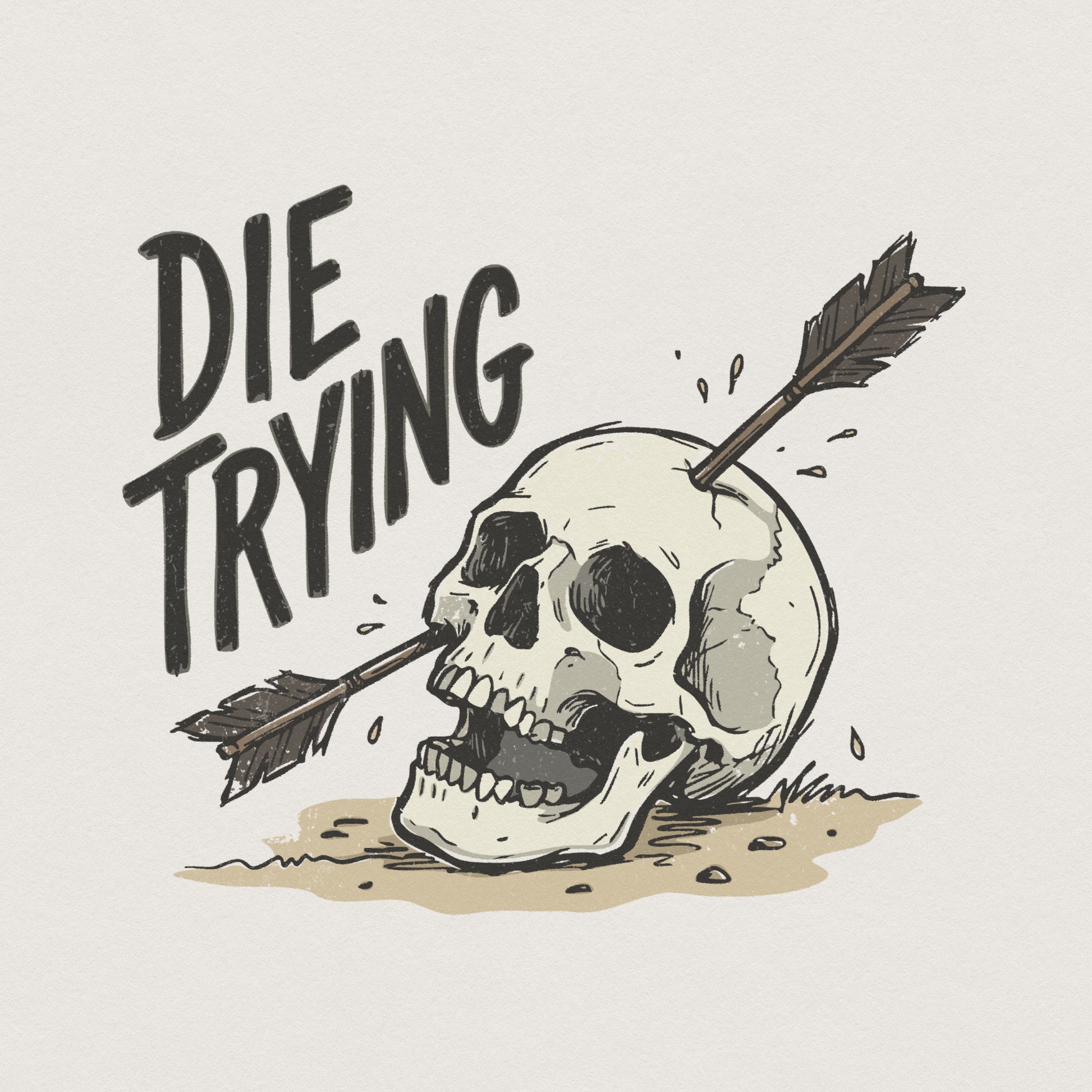 Die Trying PNG Skull Design, Edgy Arrow Skull PNG - 300 DPI Design for